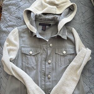 Gray and Cream Hooded Denim Jacket